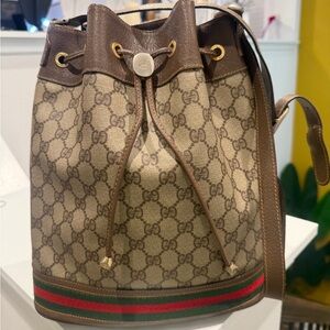 Gucci Vintage Brown and Tan Bucket Bag/Crossbody